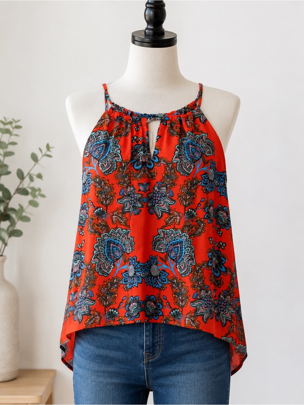Collective Concepts Krissa Keyhole Halter Blouse Red Floral Stitch Fix L